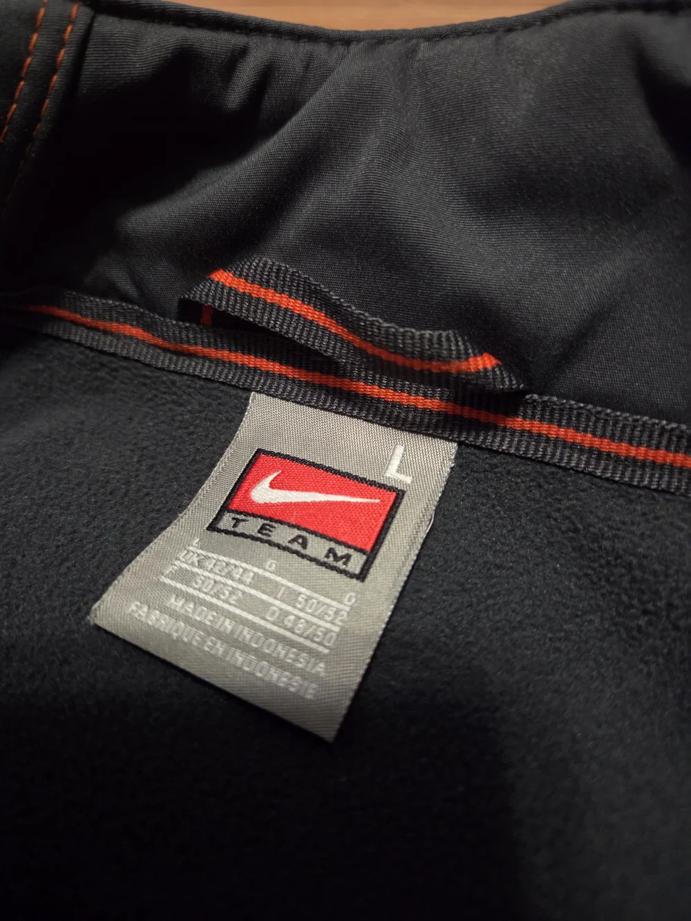 Nike Team Full Zip Soft Shell Jacket Men's Large Black Orange Swoosh Fleece Line